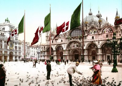 رسم توضيحي يمثل ساحة القديس مرقس في البندقية. الفوتوكروم من نهاية القرن التاسع عشر. بواسطة فنان غير معروف
