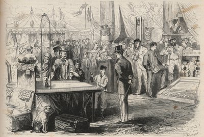 الأمير الإمبراطوري يوجين لويس جوزيف (1856-1879) في عيد فونتينبلو. يحاول فك دمية بمساعدة كرة تتدلى من خيط. نقش في "الكون اللامع" بواسطة فنان غير معروف