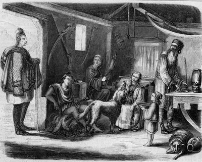 داخل منزل فلاح صربي بالقرب من بلغراد عام 1859. بواسطة فنان غير معروف