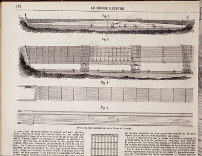 مشروع الجسر الدولي فوق القناة بين كاليه ودوفر - في "" The Illustrous World "" بتاريخ 16/11/1867 بواسطة فنان غير معروف