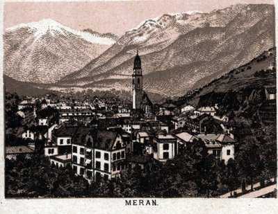 تيرول الإيطالية: منظر لمدينة ميران (ميرانو). في "" العالم يوضح 168 مشاهدة "" غير مؤرخ (نهاية القرن التاسع عشر) بواسطة فنان غير معروف
