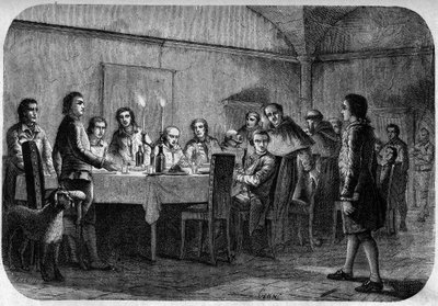 جيمس بوسويل (1740-1795) الكاتب والمحامي الاسكتلندي ، ابن اللورد ألكسندر بوسويل ، استقبل خلال اجتماع في وجبة قدمها باسكال (باسكوالي) باولي. في "" Pasquale Paoli ossia la rotta di Pontenuovo "" للمخرج FD Guerrazzi. 1872. بواسطة فنان غير معروف