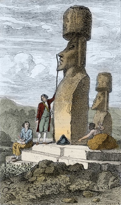 جان فرانسوا غالوب ، الملاح والمستكشف الإنجليزي Comte de La Perouse ، في جزيرة إيستر خلال رحلته الآسيوية بواسطة فنان غير معروف