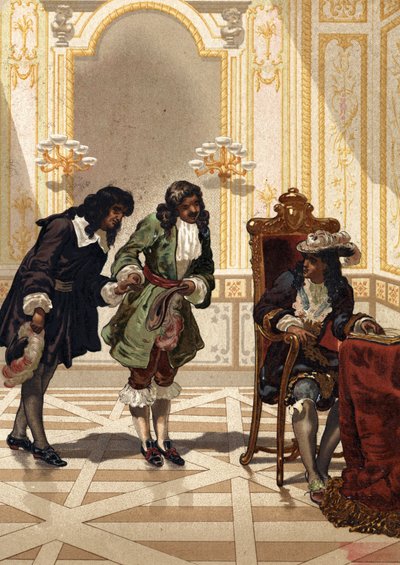 يقدم جان بابتيست (جان بابتيست) كولبير (1619-1683) عالم الفلك الفرنسي جان دومينيك كاسيني (1625-1712). بعد "العلم ورجاله من تأليف لويس فيغير". برشلونة 1881 بواسطة فنان غير معروف
