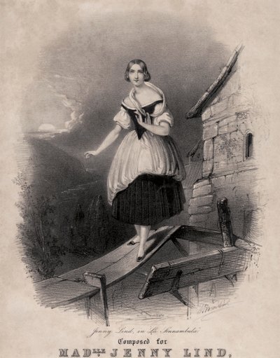 جيني ليند ، السوبرانو السويدي ، في مشهد المشي أثناء النوم في Bellini s La sonnambula بواسطة غير معروف
