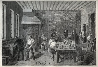 المجوهرات: مصنع المجوهرات الفولاذية. نقش من عام 1885 في "" Les Arts et metiers Illustres "" لأدولف بيتارد. بواسطة فنان غير معروف