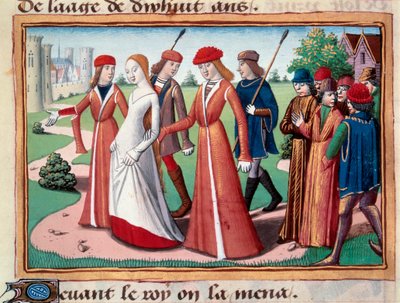 قادت جان دارك (1412-1431) بالقرب من تشارلز السابع من قبل محكمة الدولفين في شينون. صورة مصغرة من مخطوطة "Vigilles du roi Charles VII" بقلم Martial d'Auvergne بواسطة فنان غير معروف