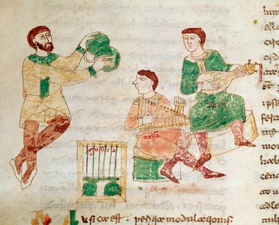 الموسيقيون المشعوذون والمحكمون (صورة مصغرة ، القرن التاسع) بواسطة فنان غير معروف