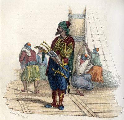 خير الدين (ق. ١٤٧٦-١٥٤٦) ، المعروف باسم باربيروسا الثاني ، قرصان تركي. مؤسس دولة الجزائر في القرن السادس عشر. في "L'Algerie ancienne et moderne" "" بقلم ليون غاليبرت. الطبعة الايطالية 1846 لون. بواسطة فنان غير معروف