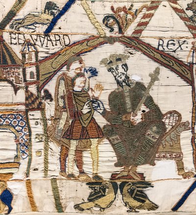 الملك إدوارد المعترف يرسل هارولد إلى نورماندي ، Bayeux Tapestry (تطريز صوف على الكتان) بواسطة فنان غير معروف