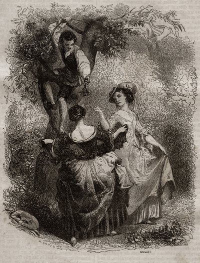قطف الكرز - رسم توضيحي للاعترافات "لجان جاك (جان جاك) روسو (1712-1778) - نقش عام 1849 بواسطة فنان غير معروف