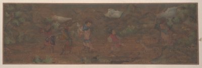 لوحة منظر طبيعي لشخصية في إطار غابة (ورقة ألبوم؛ لون على حرير) بواسطة فنان غير معروف