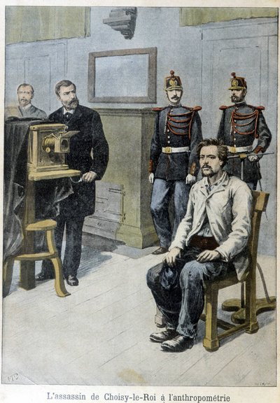 قاتل Choisy-le-Roi في قياس الأنثروبومترية (و M. Alphonse Bertillon) - في "" Le Petite Journal "، مايو 1899 بواسطة فنان غير معروف
