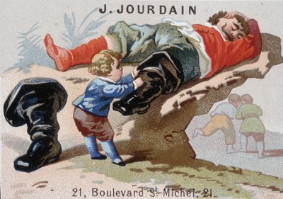 Le Petite Poucet تزيل جزمة البطولات السبع مع الغول asoupi - شركة الإعلانات Jourdain بواسطة فنان غير معروف