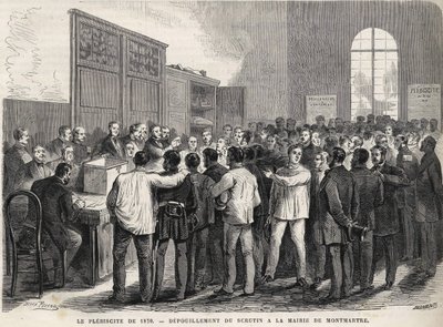 Le Plebiscite de 1870 ، عد الأصوات في مجلس مدينة مونمارتر. بواسطة فنان غير معروف