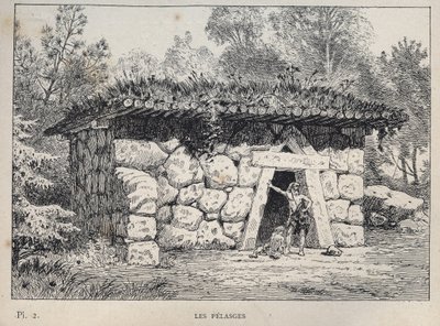 Les Pelasges (Pelasgians) - نقش عام 1889 في "تاريخ سكن الإنسان في المعرض العالمي لعام 1889 ، بواسطة السيد تشارلز غارنييه - Librairie centrale des beaux-Arts Paris 1889 بواسطة فنان غير معروف