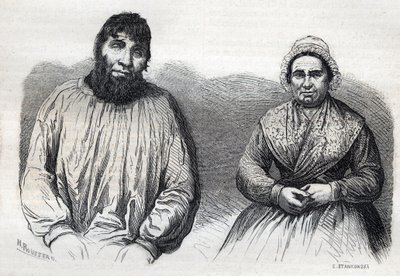 Les epoux Dumollard (مارتن دومولارد (1810-1862) وزوجته الشريكة ماري آن (ماري آن) مارتينيت (1814-1875) نقش من القرن التاسع عشر بواسطة فنان غير معروف