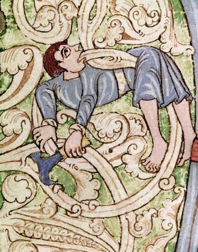 Lettrine C decoree لتمثيل الحطابين. صورة مصغرة من الكتاب المقدس (العهد القديم) (م 3088) القرن الثاني عشر كويمبرا ، مكتبة الجامعة بواسطة فنان غير معروف