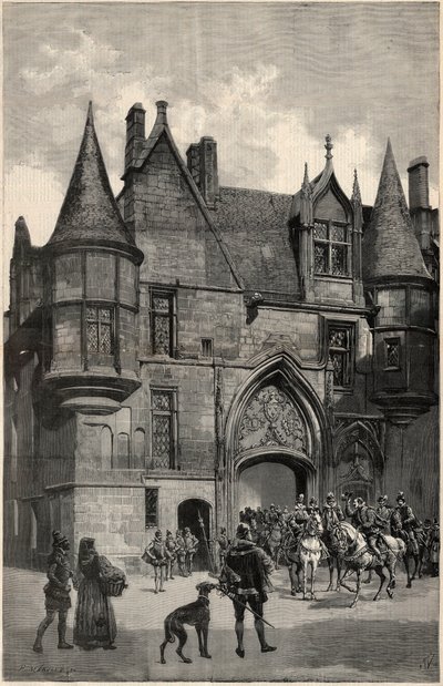 L'hotel de Sens في باريس في الدائرة الرابعة a l'epoque de la Reine Margot - منظر خارجي لفندق Hotel de Sens في باريس في زمن مارغريت فرنسا (1553-1615) بواسطة فنان غير معروف