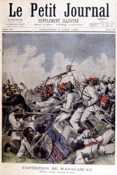 بعثة مدغشقر الاستكشافية: أخذ معسكر هوفا - في "" Le Petite Journal "" بتاريخ 02/06/1895 بواسطة فنان غير معروف