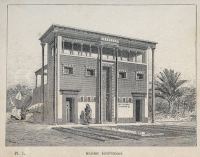 Maison Egyptienne (Egyptian House) - نقش عام 1889 في "تاريخ سكن الإنسان في المعرض العالمي لعام 1889 ، بواسطة السيد تشارلز غارنييه - Librairie centrale des beaux-Arts باريس 1889 بواسطة فنان غير معروف