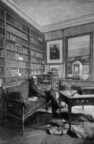 مارسيلين بيرثيلوت (1827-1907) ، كيميائي فرنسي ، في عيادته. نقش في "" الطبيعة: مراجعة العلوم وتطبيقاتها في الفنون والصناعة "في 31 مارس بواسطة فنان غير معروف