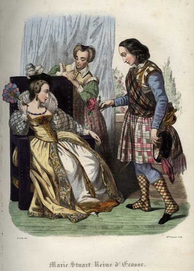 ماري ملكة اسكتلندا (ماري الأولى ملكة اسكتلندا) (ماري إيري ستيوارت) (1542-1587). نقش من عام 1842 في "تاريخ الباباوات" لموريس لاشاتر. مجموعة خاصة. بواسطة فنان غير معروف