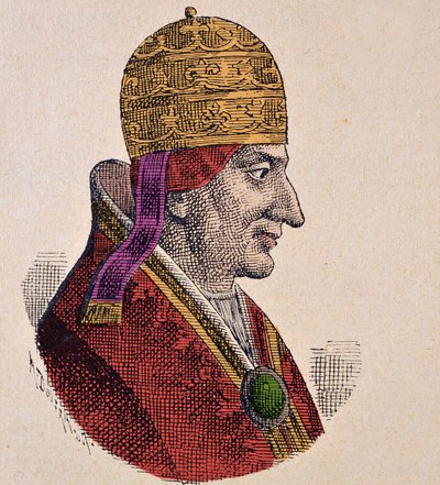 العصور الوسطى: تمثيل للبابا ألكسندر الثالث (أليساندرو) (1105-1181) نقش من "" La storia dei papi del card. Hergenrother ”1898 بواسطة فنان غير معروف