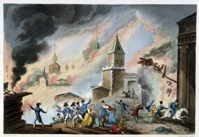 حريق موسكو ، سبتمبر 1812 - في "" الحروب النابليونية "بقلم ساذرلاند ، دوبورج ، لندن بواسطة فنان غير معروف