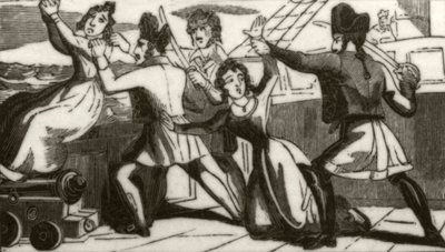 "السيدة جلاس وابنتها تناشد القراصنة لإنقاذ حياتهم" ، حوالي عام 1836 بواسطة فنان غير معروف