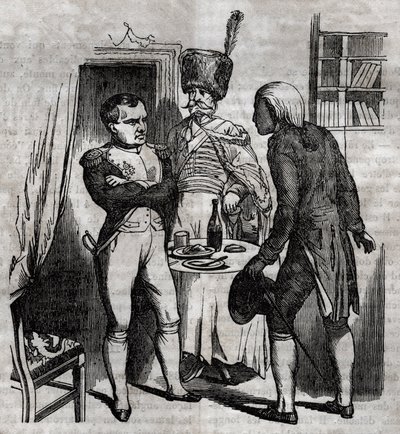 نابليون الأول في حضور جان نيكولا كورفيسارت (1755-1821) طبيب نقش إنجليزي في "La Sante Universelle - Guide Medical des Families" 1852 بواسطة فنان غير معروف