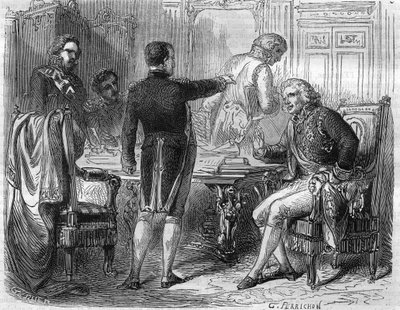 نابليون الأول مع جان إتيان ماري بورتاليس في عام 1811. رجل قانون وسياسي فرنسي (1746 إلى 1807). بواسطة فنان غير معروف