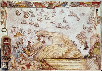 معركة بحرية بين الأسطول التركي والبندقية عام 1661 - صورة مصغرة - البندقية ، مكتبة مارسيانا بواسطة فنان غير معروف