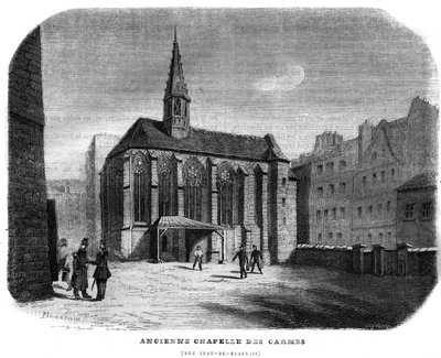 Old Chapelle des Carmes rue Jean de Beauvais في باريس في الدائرة الخامسة. نقش من 1858. بواسطة فنان غير معروف