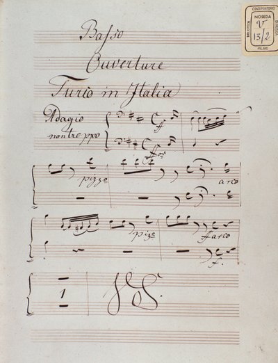 صفحة النوتة الموسيقية لمقدمة The turk in Italy بواسطة Gioacchino Rossini بواسطة فنان غير معروف