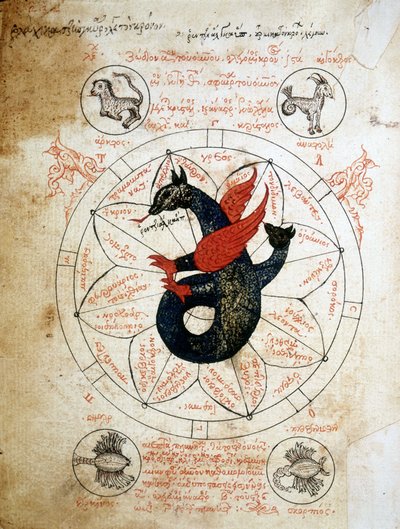 صفحة مخطوطة "إطارات التنجيم والكاباليستيك" "أطروحة التنجيم في القرن الرابع عشر. بواسطة فنان غير معروف