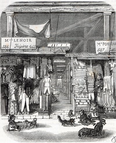 الدائرة الثالثة في باريس - Carre de Flore: كتان في معبد Carreau du في القرن التاسع عشر - نقش في "" Tableau-de-Paris "" لإدموند تيكسييه بواسطة فنان غير معروف