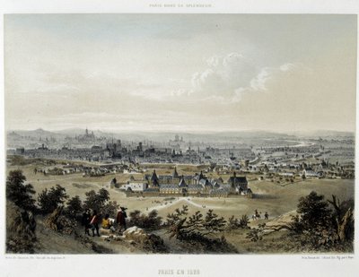 باريس عام 1620 ، منظر عام مأخوذ من كتاب بوت تشومون - الطباعة الحجرية بواسطة فنان غير معروف