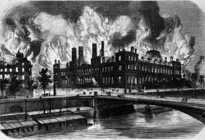 باريس ، الكومونة. حريق فندق de Ville في 24 مايو 1871. نقش من القرن التاسع عشر. بواسطة فنان غير معروف