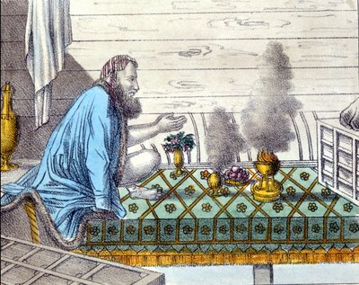 Parsis (أحفاد الزرادشتيين من بلاد فارس الذين هاجروا إلى الهند من القرن الثامن) لعبادة النار. بواسطة فنان غير معروف
