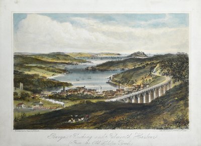 بنرين ، فلاشينغ وفالماوث هاربورز (من طريق هيلتون القديم) ، حوالي 1860-80 (ليثو ملون على ورق) بواسطة فنان غير معروف