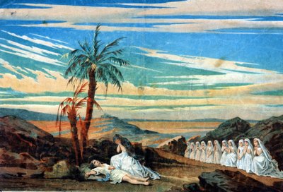 أداء المشهد الأخير من الفصل الرابع لأوبرا "ملكة سابا" من تأليف كارل غولدمارك (1830 - 1915). بواسطة فنان غير معروف