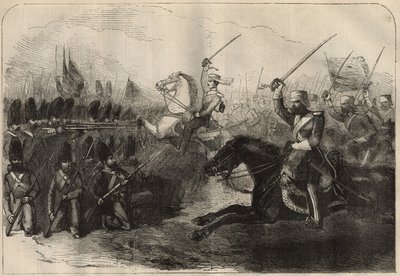 الحرب الأنجلو الفارسية (الأنجلو-فارسية) (1856-1857): تهمة سلاح الفرسان البريطاني الهندي الثالث بقيادة الكابتن فوربس خلال معركة كوش آب (كوش أب ، كوشاب) في 8 فبراير بواسطة فنان غير معروف