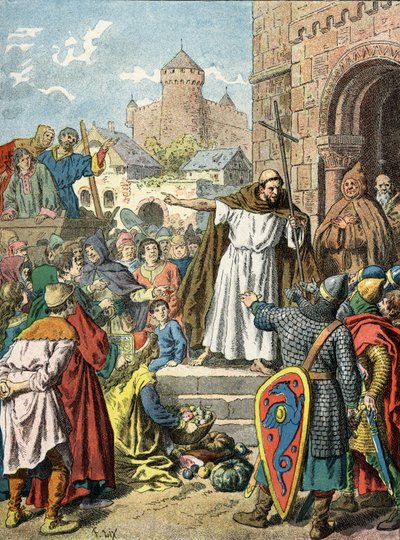 بطرس الناسك يبشر بالحملة الصليبية بواسطة فنان غير معروف