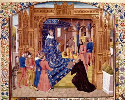 يقدم بيير دي بريسوير كتابه إلى يوحنا الثاني الصالح في جزيرة Cite in Paris Miniature من "" Histoire romaine "(Ad urbe condita) بقلم تيتوس لايف (59 قبل الميلاد - 17 م) (تيتوس ليفيوس) ، ترجمه بيير بريسوير (مللي ثانية 310) 1450-1500 شانتيلي ، موسى بواسطة فنان غير معروف