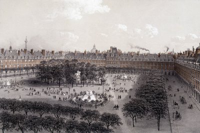 Place Royale (الآن Place des Vosges) في باريس في نهاية القرن التاسع عشر. بواسطة فنان غير معروف
