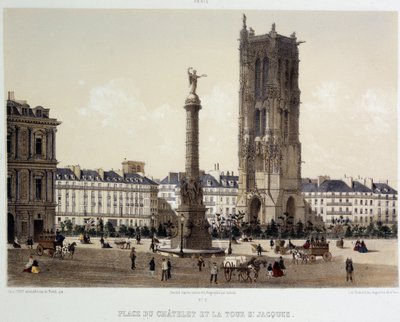 Place du Chatelet وبرج Saint-Jacques بواسطة فنان غير معروف
