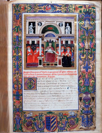 البابا كليمنت الرابع يسلم الثور البابوي من الامتيازات للرهبان الدومينيكان (Miniature بواسطة فنان غير معروف