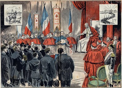 كرس البابا ليون الثالث عشر (1810-1903) محمية فرنسا في الأرض المقدسة عندما أرادت ألمانيا استبدالها. حضور 8 أكتوبر بواسطة فنان غير معروف
