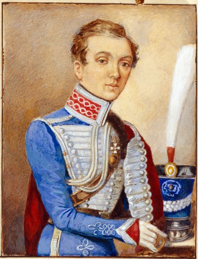 صورة لناديجدا دوروفا (1783-1866) (ناديجدا أندرييفنا دوروفا) المعروفة باسم ألكسندر دوروف أو ألكسندر سوكولوف أو ألكسندر أندرييفيتش ألكساندروف ، في زي ضابط روسي ، وهي امرأة متنكّرة في زي رجل عمل في الجيش الروسي بواسطة فنان غير معروف